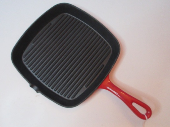 Cuisinart 9 1/4" sq. Classic Enamelware Cardinal Red Cast Iron Handled Grill Pan