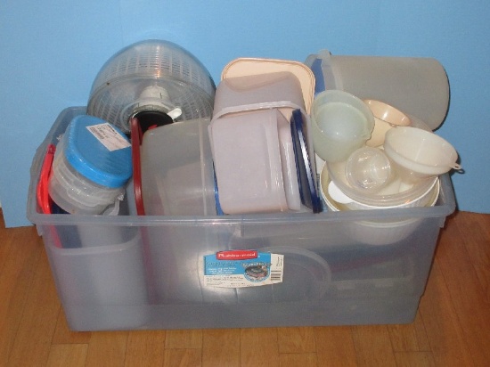 Group - Plastic Storage Containers, Pitcher, Measuring Cups, Salad Spinner, Etc.