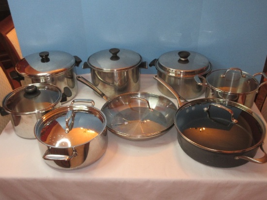 Group - Cookware Pots & Pants, Tri-Ply Clad Tramontina 5qt, Aubeca Stainless Pot
