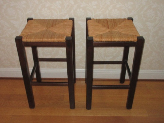 Pair - Counter Bar Stools Rush Woven Seats