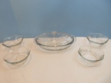 Group - Anchor Hocking Clear Glass Savannah Pattern Floral Design 4 Cereal Bowls 6 1/4