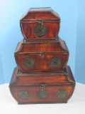 Nesting Set of 3 Fantastic Chinoiserie Graduated Size Keepsake Chest Trinket Box Caddy