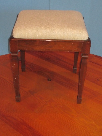 Vintage Mahogany Vanity Stool w/ Upholstered Seat on Tapered LEg Spade Foot