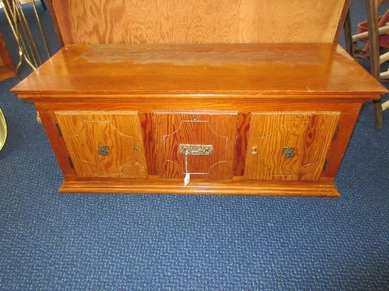 Pine Cabinet Bench w/ File Drawer Flanked by Panel Doors Plus Lock & Key Feature