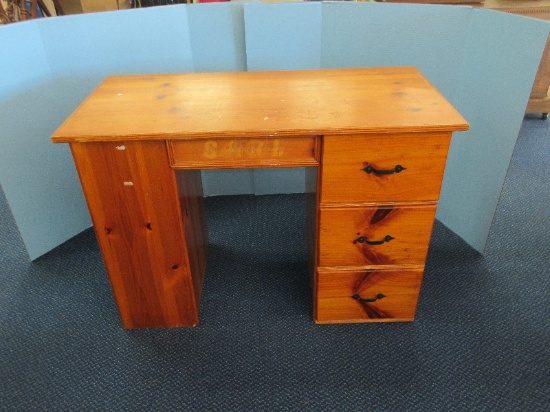 Youth Student Knotty Pine Desk w/ Built-In Bookcase & 3 Drawers