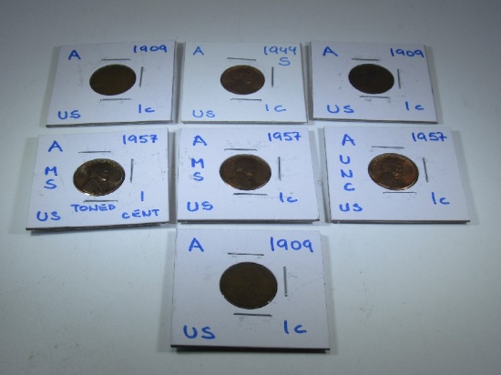 7 Vintage/Antique Lincoln Wheat Pennies