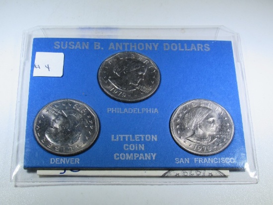 3 Susan B. Anthony Dollars 1979 D/P/SF First Year All Mint Set