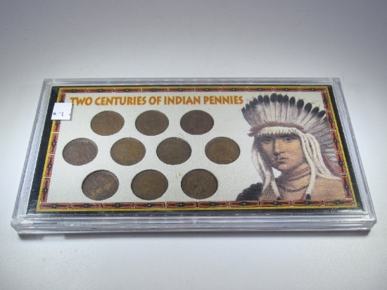10 Piece Collector Set Two Centuries of Old Indian Head Pennies 1893-1907