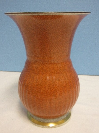 Rare Find Royal Copenhagen Pattern 212 Rust/Gray Pattern w/ Gold Tone Trim Footed Vase