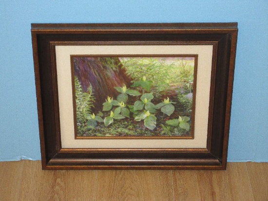The Forest Floor Yellow Trilliums, Ferns & Jack in Pulpit Realism Style Off Lithograph