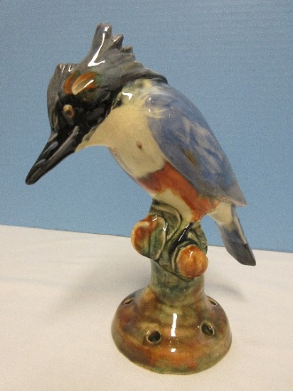 Rare Find Early Weller Pottery Figural 8 3/4" King Fisher Flower Frog Circa 1920's