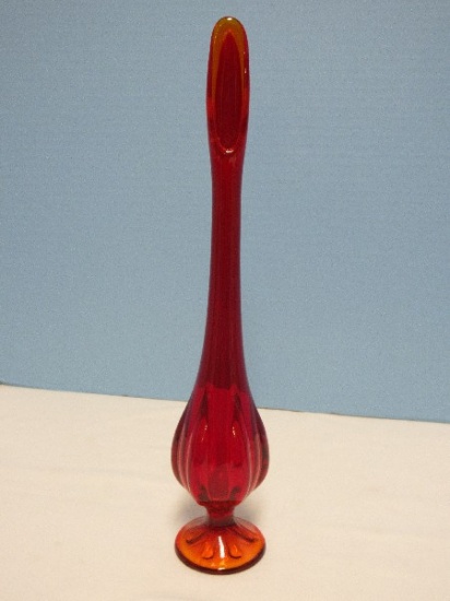 Viking Glass Amberina Mid-Century Modern Swung Glass Footed 14" Bud Vase