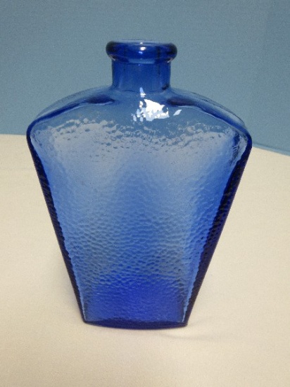 Cobalt Blue Pressed Glass 8 1/2" Tapered Bottle Textured Pebble Design