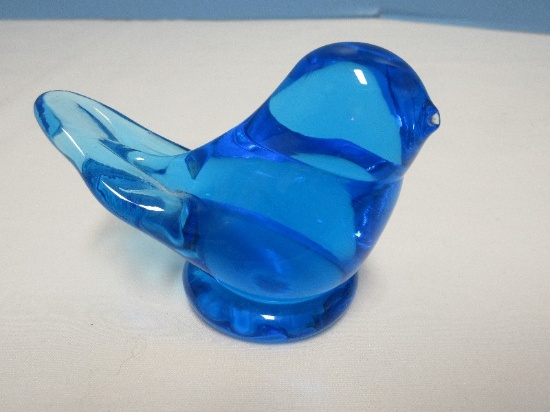 Studio Art Glass Figural Blue Bird of Happiness Artisan Signed Base