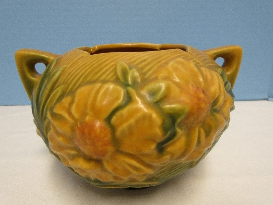 Collectors - Roseville Pottery Peony Sienna Brown-Yellow Green Foliage #427 Rose Bowl