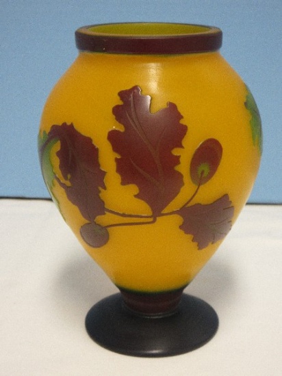 Astounding Emile Galle Style Art Glass Autumn Cameo Glass Oak Leaves & Acorns Vase