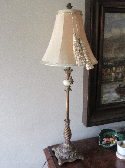 Pair - Exceptional Resin French Inspired 33" Bouquet End Lamps Swirl Reed Column