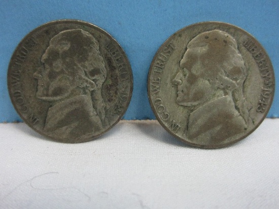 Two 1943-S Jefferson Nickel Coins Wartime Composition San Francisco Mint
