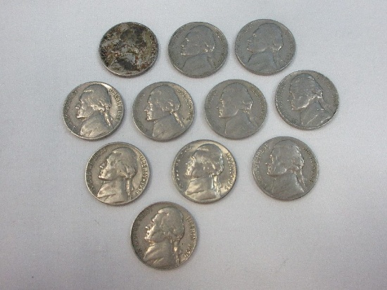 11 Jefferson Nickel Coins 1950's Pre War Composition