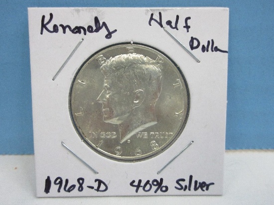 1968-D Kennedy Silver Half Dollar Coin Denver Mint