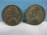 Two 1943-P Jefferson Nickel Coins Wartime Composition Philadelphia Mint