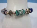 Sterling Studio Art Glass & Beads Bracelet Toggle Clasp Modernist Style
