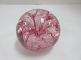 Stunning Hand Blown Elwood Paperweight Pink & Mauve Flower w/ Controlled Bubbles Design
