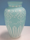 Extraordinary Cameo Aqua Satin Case Art Glass 12