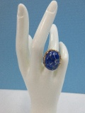 Magnificent Lapis Lazuli Cabochon Blue Gemstone Ladies Custom 14K Ring in Gift Box