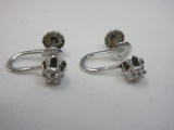 Vintage Shimmering White Gold 14k Diamond Solitaire Turn Back Earrings in Original Gift Box