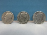 3 Roosevelt Silver Dime Coins Denver Mint