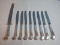 Set - 8 Contemporary Curved Handled Beveled Edge Table Knives & Cake Plate