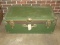 Vintage Foot Locker Trunk w/ Insert Tray Green w/ Yellow/Red Stripe