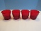 Set - 4 Morgantown Glass Crinkle Red Pattern #1962 Bright Red Crinkle Design