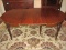 Refined Antique Walnut Sheraton Style Dining Table w/ 2 Leaves Tapered Reed Legs