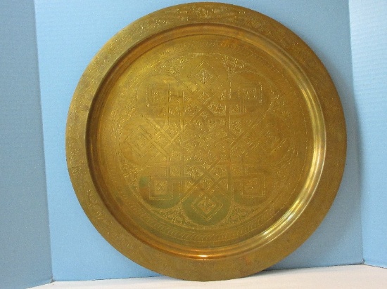 Splendid Brass Moroccan 19 1/2" Round Charger Serving Tray Heavily Engraved