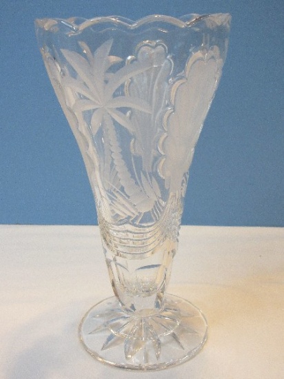 Lead Crystal Hollywood Regency Style Chic 9 1/4" Footed Trumpet Vase