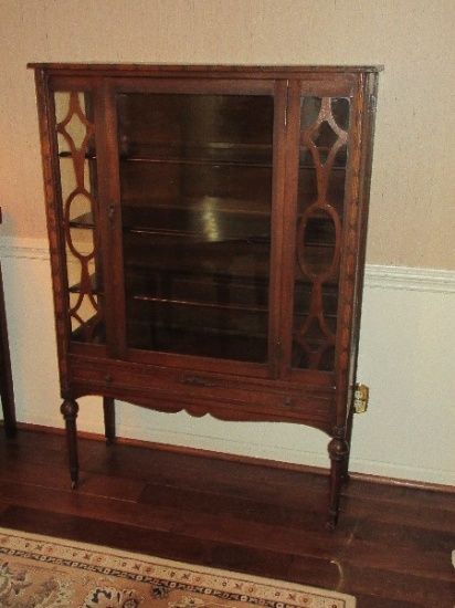 Splendid Antique Sheraton Style Walnut China Cabinet w/ Lower Dovetail Drawer