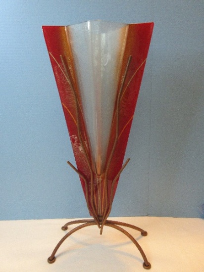 Spectacular Studio Art Glass Modernist Stylized 24 1/2" Vase in Arched Footed Stand