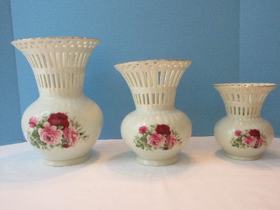 Set - 3 Baum Brothers Formalities Collection Victorian Rose Pattern Pink/Red Roses