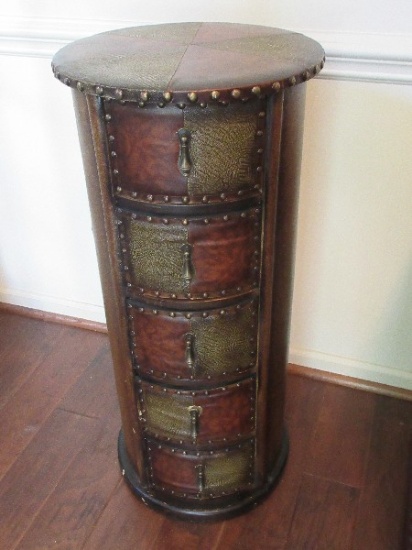 Unique Contemporary Modern Style 5 Drawer Cylinder Chest w/ Alternating Vinyl Pattern