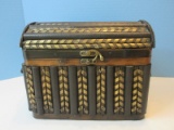 Decorative Old World Stylized Chest Box Simulated Leather & Tin Metal Accent Design