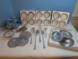 Group - 12 Crystal & Silverplate Rim Coaster/Ashtray Set 4 Per Box