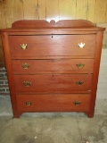 Antique Pine Bureau 4 Drawer Dovetail Chest of Drawers w/ Backsplash