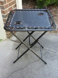 Folding Side Table w/ 2 Built-In Cup Holders Weather Resistant Outdoor, Patio or Deck Use