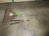 Group - Ames 2 Piece Yard Rake, Fiskars Power-Level Cuts 2x Easier Pruner