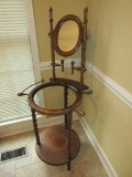 Wonderful Victorian Era Style Barley Twist Wash Basin Stand w/ Oval Frame Mirror