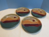 Amazing Set - 4 Walt Glass Pottery Texas Sunset Landscape Scene Pattern 9