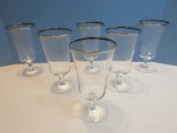 Set - 6 Lenox Signed Crystal Solitaire Platinum Trim Pattern Iced Tea Goblet