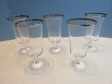 Set - 5 Lenox Signed Crystal Solitaire Platinum Trim Pattern Iced Tea Goblet